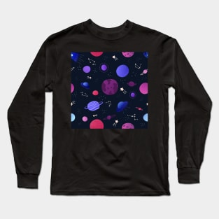 Space concept with planets, stars and spaceships, astronomical design Long Sleeve T-Shirt